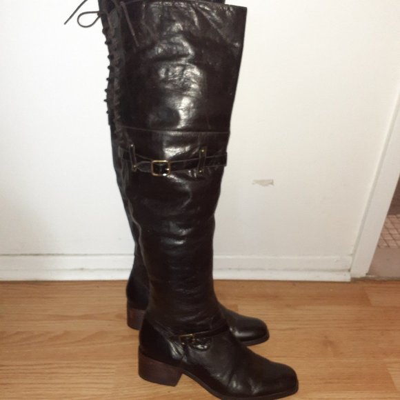 POUR LA VICTOIRE-Victorella-Over Knee Boots-Dk Brown Leather-Sz 7.5-Excellent - Picture 5 of 7